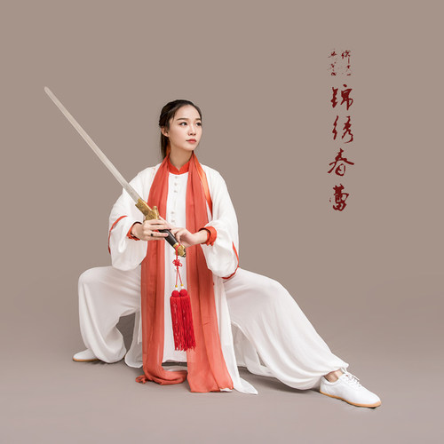马蕾太极服春夏季彩绘太极服武术表演气功服彩绘鱼行淡泊长款定制 - 图3