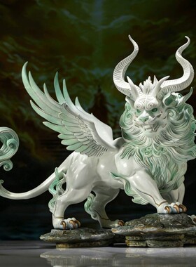 黄铜工艺山海经神兽白泽摆件家居玄关装饰办公桌面乔迁礼品