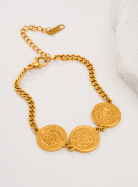 达赞现货18k镀金钛钢欧美风小众轻奢感双面手饰百搭上帝手链