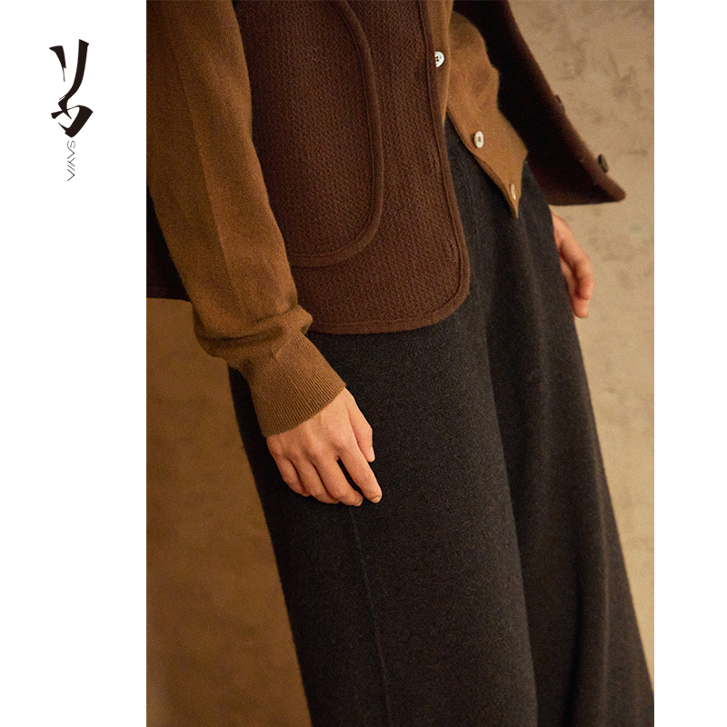 Say Ya【幻】向前裤 小桂花针羊绒直筒裤 宽松双兜松紧 - 图0