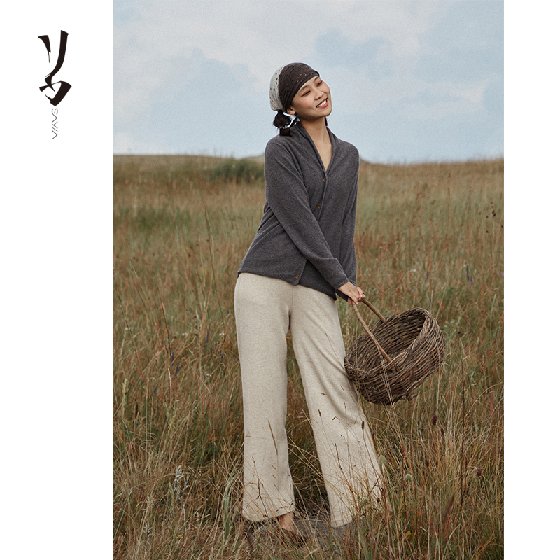 Say Ya【幻】向前裤 小桂花针羊绒直筒裤 宽松双兜松紧 - 图1