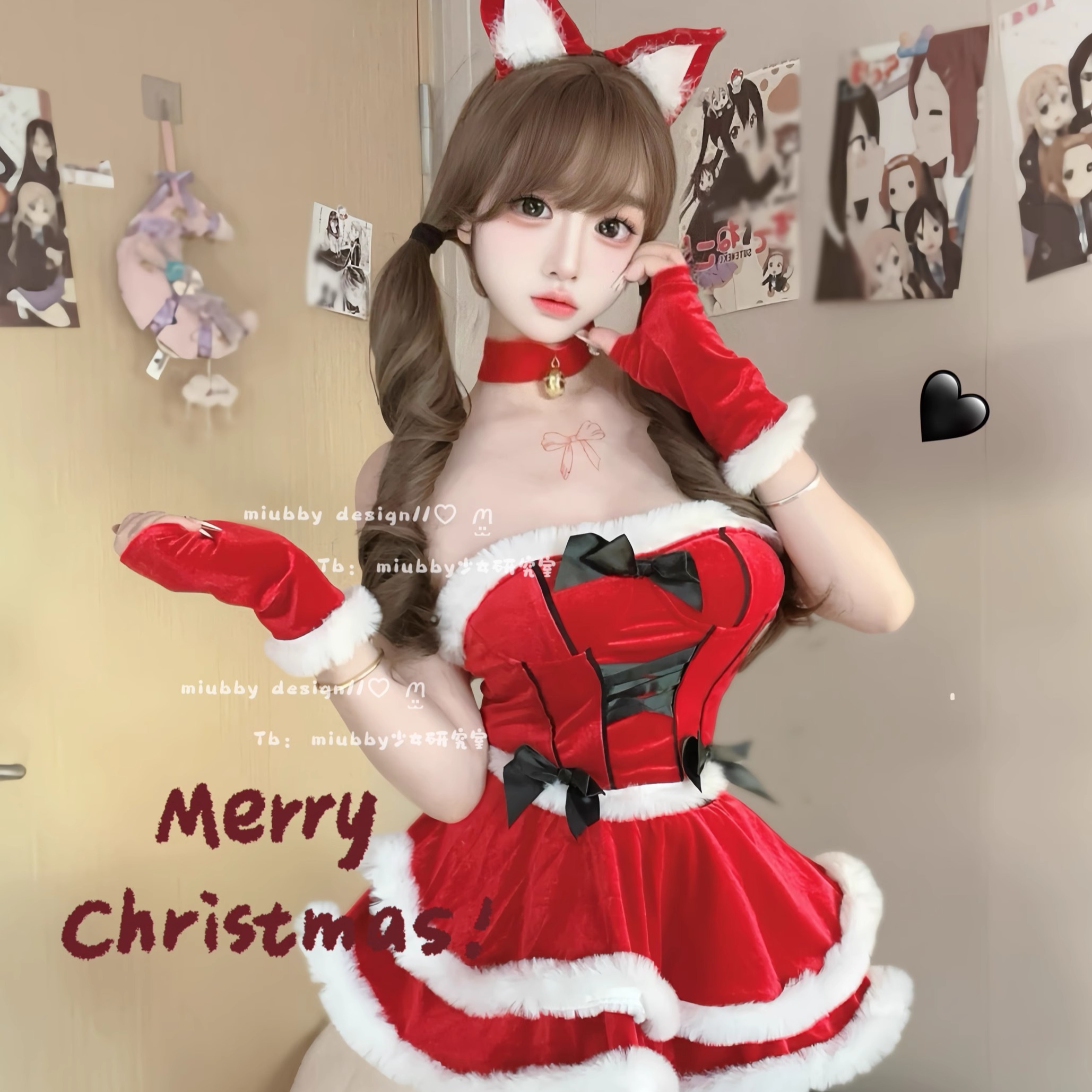 Miubby「妲己小猫」甜妹可爱纯欲圣诞新年cos服装毛绒分体套装 - 图0