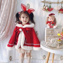Girl red Christmas cape Garching baby out Thickened Jacket Cloister Children Joyless Warm Cloak 100 lap