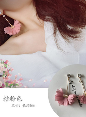 白色花朵耳环女韩国气质长款吊