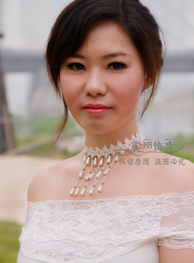 复古黑色短款蕾丝项链女新娘夸张