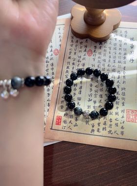 黑曜石手工手串2025年新款手链男款铃铛情侣手链女轻奢小众精致