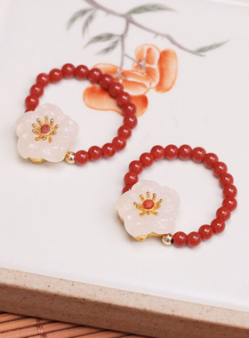 极细3mm南红玛瑙戒指女满肉满色南红银镀金镶和田玉尾戒指环