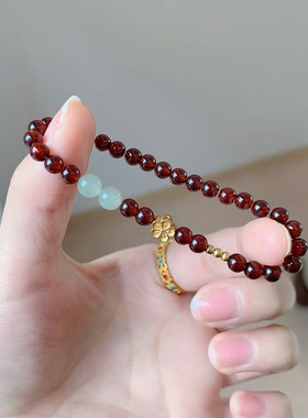 新中式天然石榴石紫猫眼石叠戴手链女精致国风和田玉草莓水晶手串