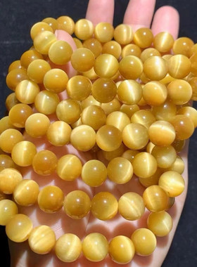 天然黄金虎眼石手链男女手串圆珠礼物水晶时尚单圈情侣饰品猫眼石