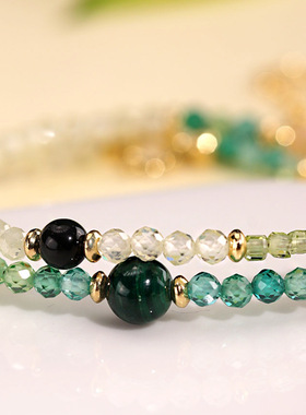新中式紫水晶串珠双圈手链小众高级感绿发晶锆石手串原创设计首饰