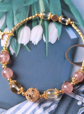 天然水晶手链韩版ins小众设计星星吊坠手串黄水晶草莓晶手链