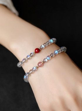 天然拉长石招桃花转运珠手链女小众正品民族风灰月光石手串细水晶