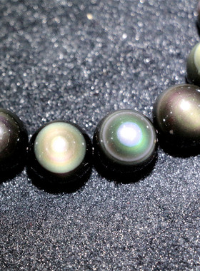 天然黑曜石 双眼双彩黑曜石 双眼黑曜石 黑曜石大圆眼 7A