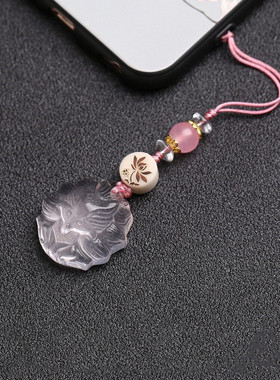 粉水晶挂件DIY手编女款手机链钥匙扣九尾狐简约清新时尚大方饰品