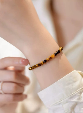 正品天然虎眼石手链虎睛石手串招财圆珠猫眼显白女男潮复古风礼物