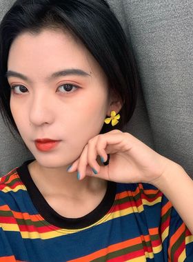 夏日清新黄色系列耳环糖果色流苏珍珠花朵水晶长款耳钉水钻耳坠女