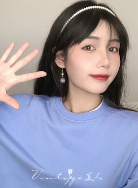 「仲夏蔓藤花」法式复古温柔小众气质紫色琉璃花朵植物耳环/耳夹