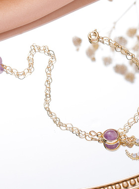 手链女ins小众设计感手饰品桃花薰衣草紫水晶手串闺蜜情侣生日礼