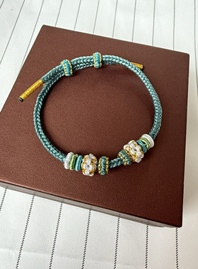 2024新款桃花结编绳手链半成品可穿珠穿吊坠酒窝结可调节绳男女款