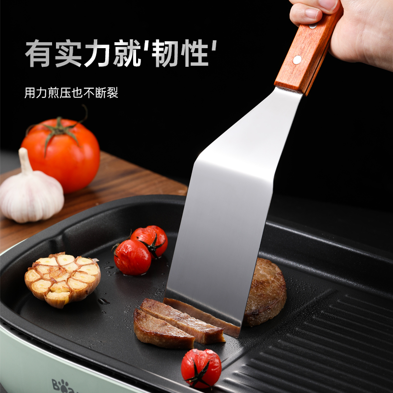 不锈钢料理铲铁板烧牛排扒铲披萨生煎铲煎饼铲子压铲炒酸奶工具 - 图1