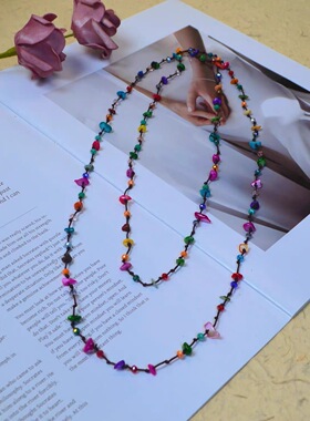 夏季饰品链欧美小众手工天然石串珠长款项链女毛衣链叠戴可双层