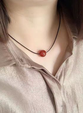 本命年红色玛瑙吊坠锁骨链颈链女