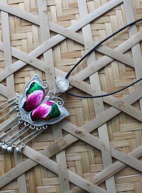 藏银女式老绣片毛衣链