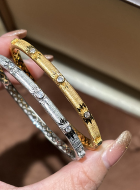 星芒｜布契风925银镀金拉丝雪花手镯轻奢小众设计感高级感手环