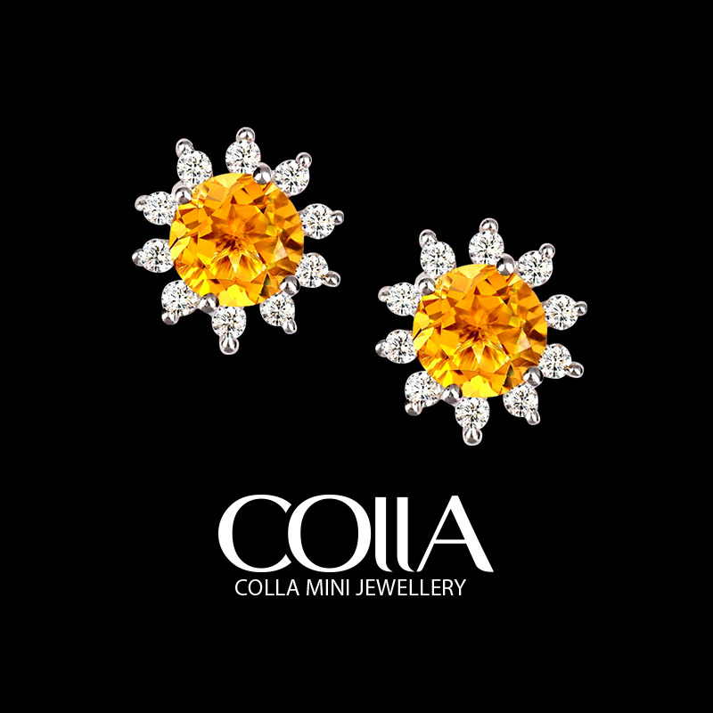 天然黄水晶黄晶耳钉 925纯银镀金彩色水晶韩版宝石耳环耳饰生日女 - 图0