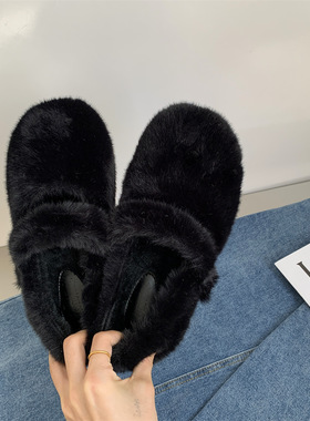 白色玛丽珍毛毛鞋女women warm shoes mary jane shoes fur shoes