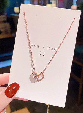 韩版18k玫瑰金DO双环项链女