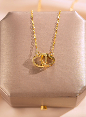 18K金双环项链女环环相扣轻奢小众新款爆款锁骨链送闺蜜生日礼物