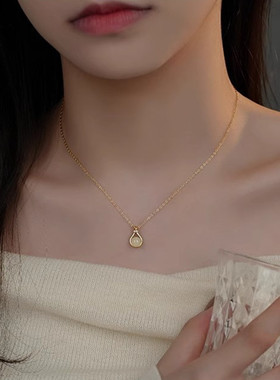 s999足银和田玉钱袋项链新款爆款国风新中式转运小众18K金锁骨链