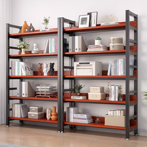 书架钢木多层客厅简易储物架家用卧室简约落地收纳铁艺书柜置物架 - 图0