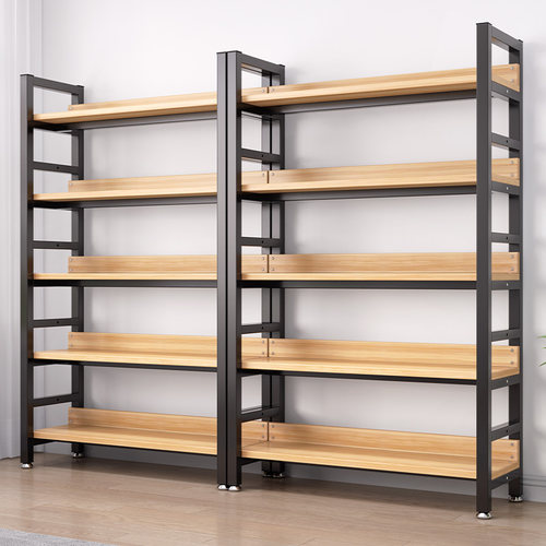 书架钢木多层客厅简易储物架家用卧室简约落地收纳铁艺书柜置物架 - 图3