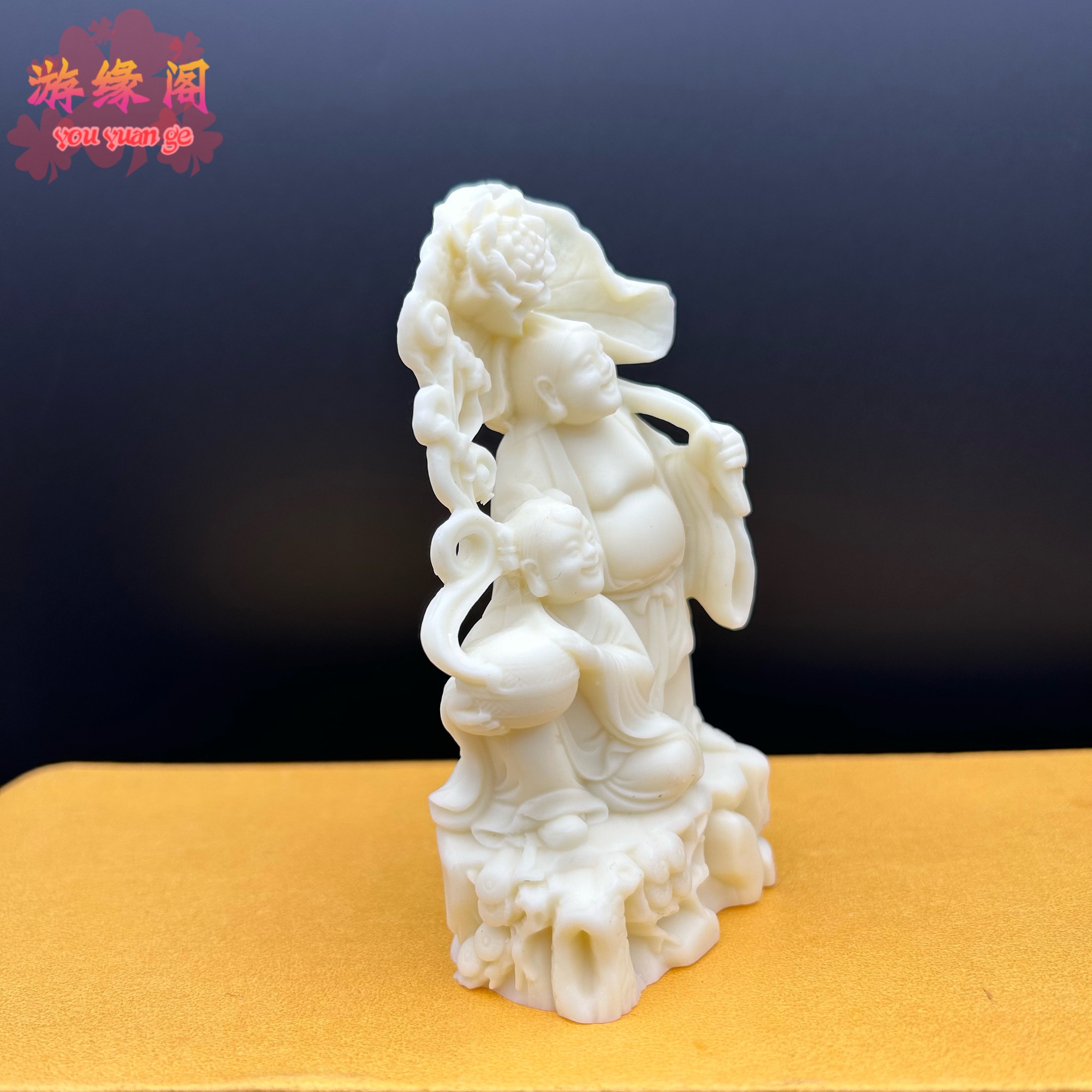 象牙果合二仙童子摆件中式合和仙童佛像家居客厅卧室婚房结婚礼物