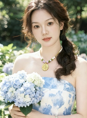 石秀堂紫色天然珍珠项链原创设计甜美可爱优雅气质饰品送女友礼物