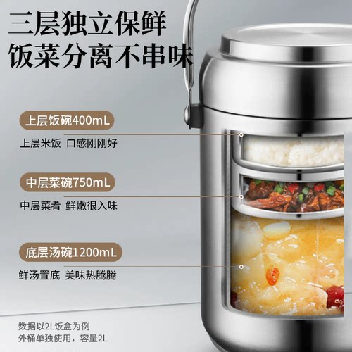 爱仕达保温饭盒桶学生上班族大容量便携多层便当盒带饭不锈钢提锅 - 图1