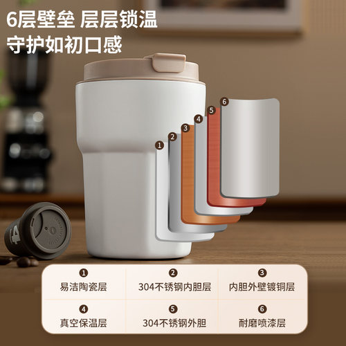 爱仕达陶瓷覆层内胆咖啡杯高颜值小巧便携迷你杯保温杯女便携水杯 - 图2