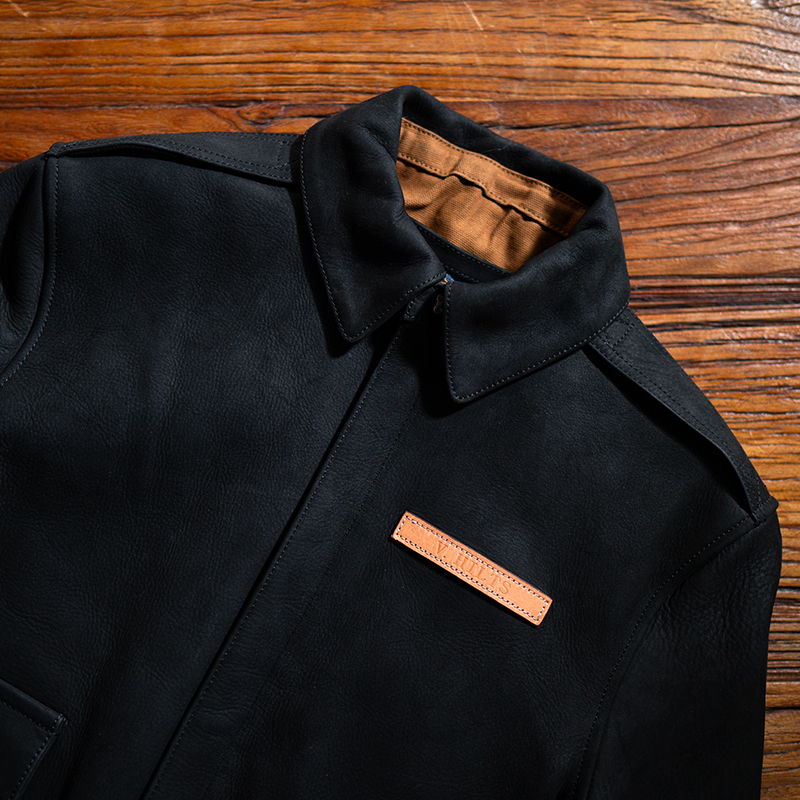 莫臣男士油蜡无涂层牛皮小翻领皮衣外套商务简约真皮春秋A2 - 图3