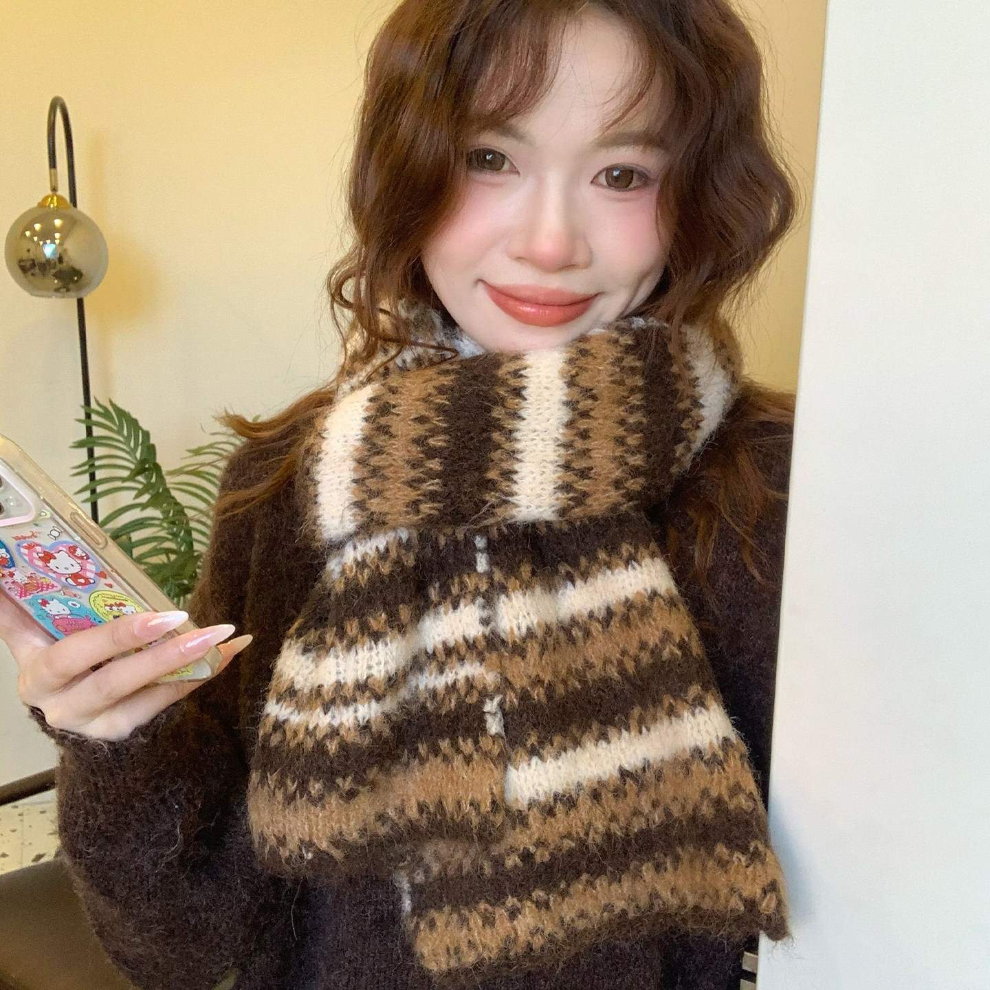 2025新款秋冬季针织条纹围巾女高级氛围感保暖防寒装饰百搭围脖