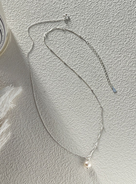 925纯银不对称拼接链条天然珍珠项链女简约小众设计感锁骨链1319