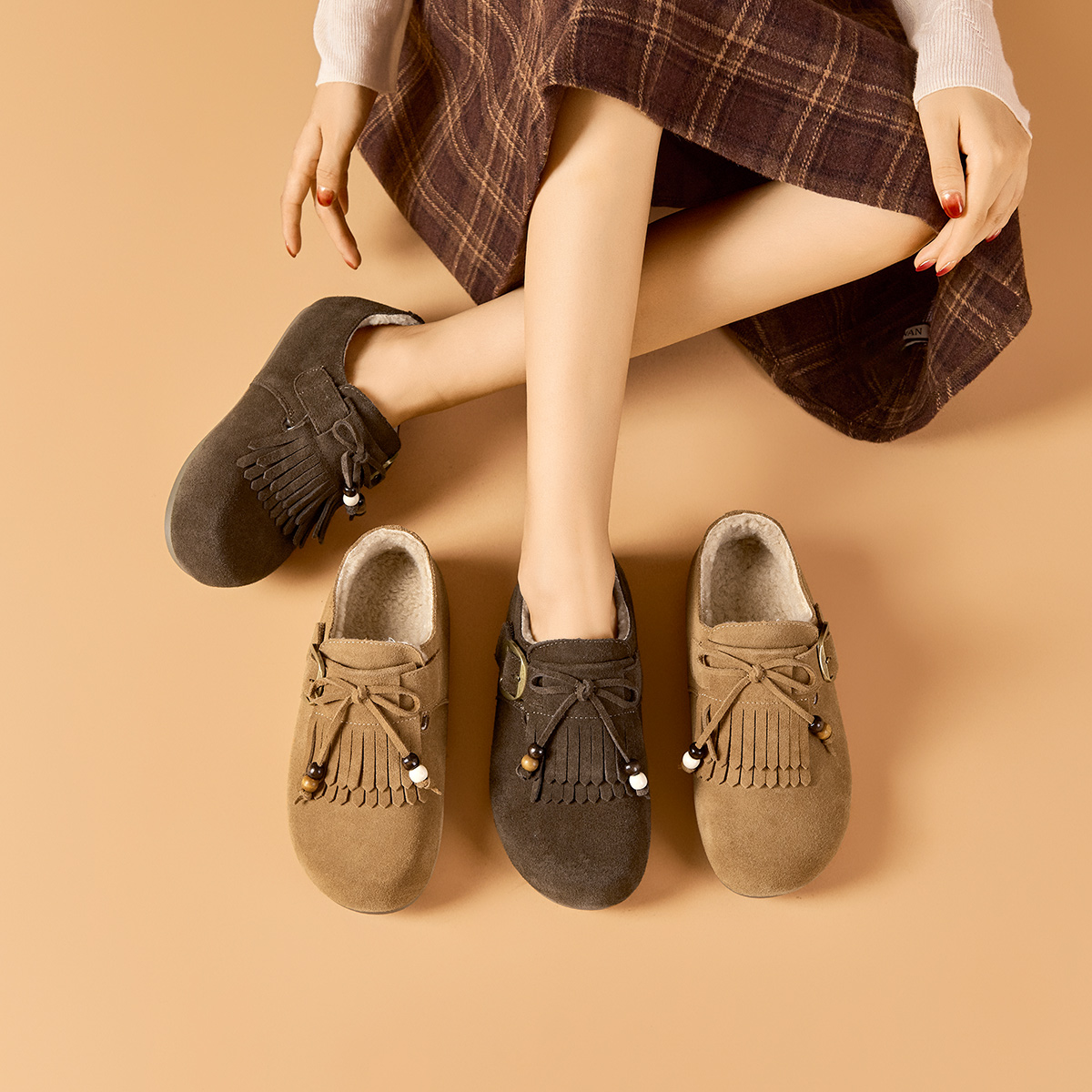 戈美其加绒勃肯鞋女鞋2025冬季新款全包外穿一脚蹬毛毛棉鞋雪地靴 - 图3