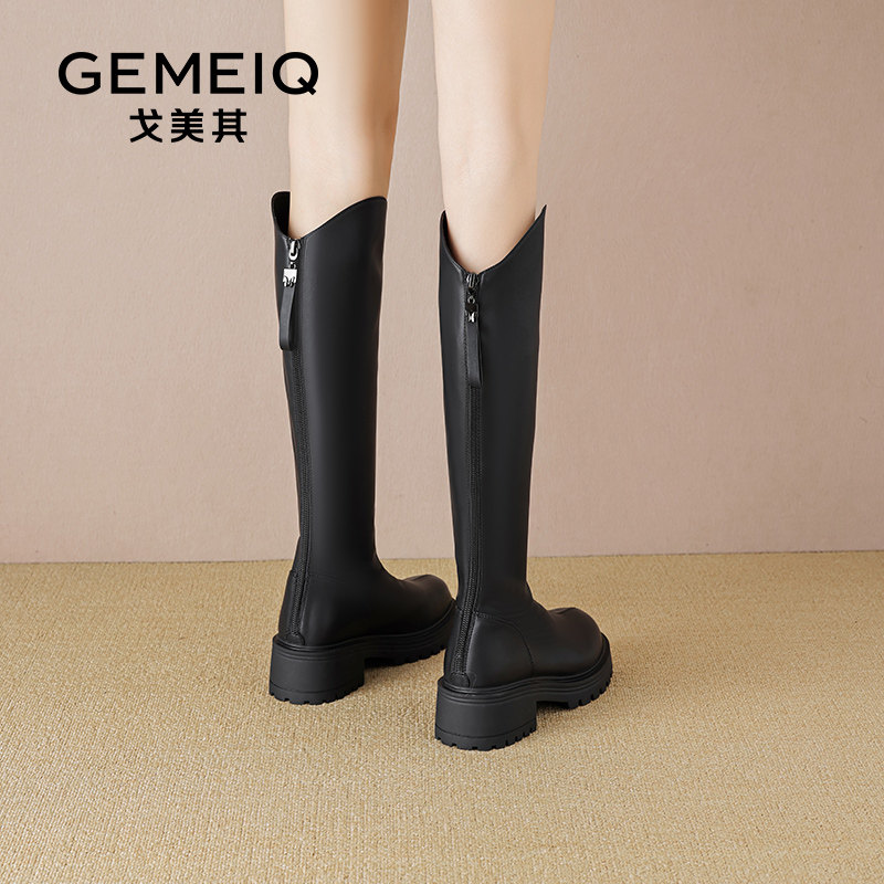 戈美其不过膝骑士靴女款舒适新款春秋复古V口英伦风靴子女长筒靴,淘宝优惠券,粉丝福利购,淘宝优惠卷