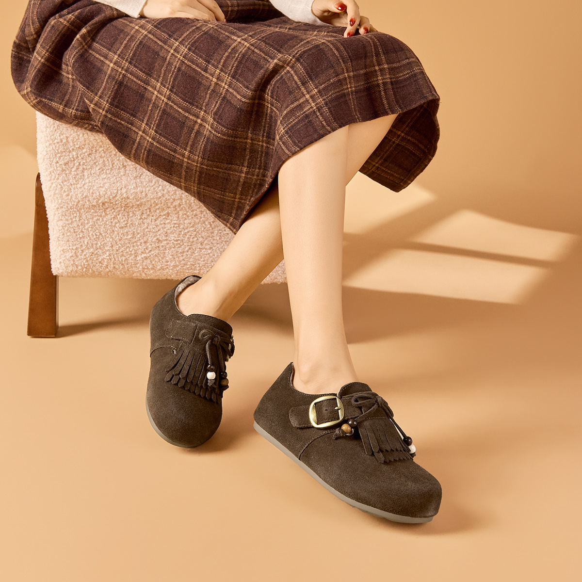 戈美其加绒勃肯鞋女鞋2025冬季新款全包外穿一脚蹬毛毛棉鞋雪地靴 - 图2