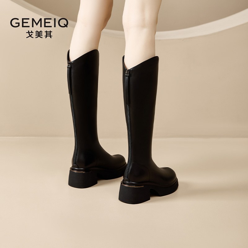 戈美其靴子长筒靴女2024新款春季超火靴子小个子增高骑士靴高筒靴 - 图2