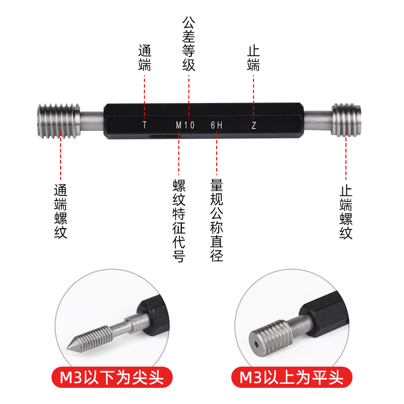 FENGJIE螺纹塞规牙规通止规检具止通规内螺纹规公制6H尖平头M1-20 - 图2