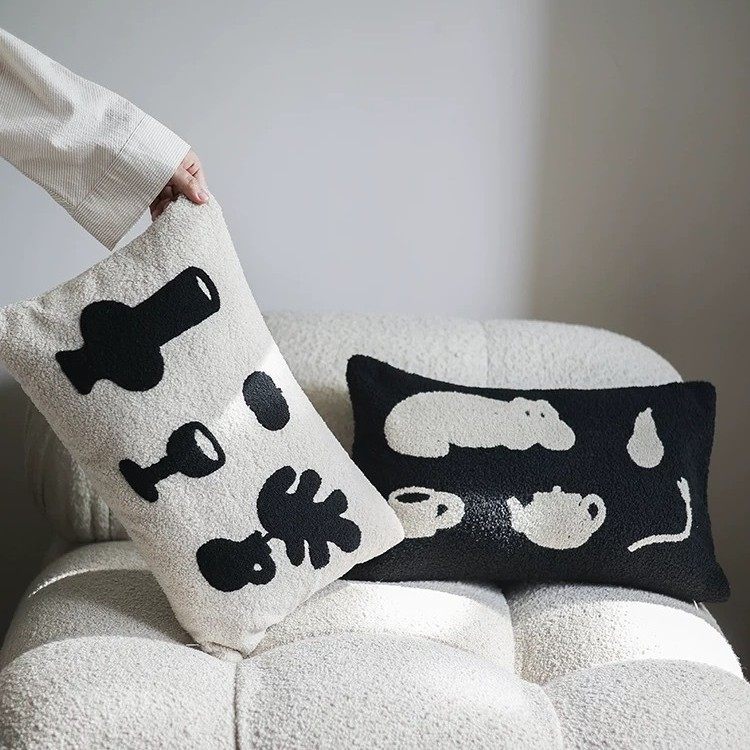 新款北欧中古风小美满夜间动物猫咪重工毛巾绣刺绣可拆卸靠枕腰枕,淘宝优惠券,粉丝福利购,淘宝优惠卷