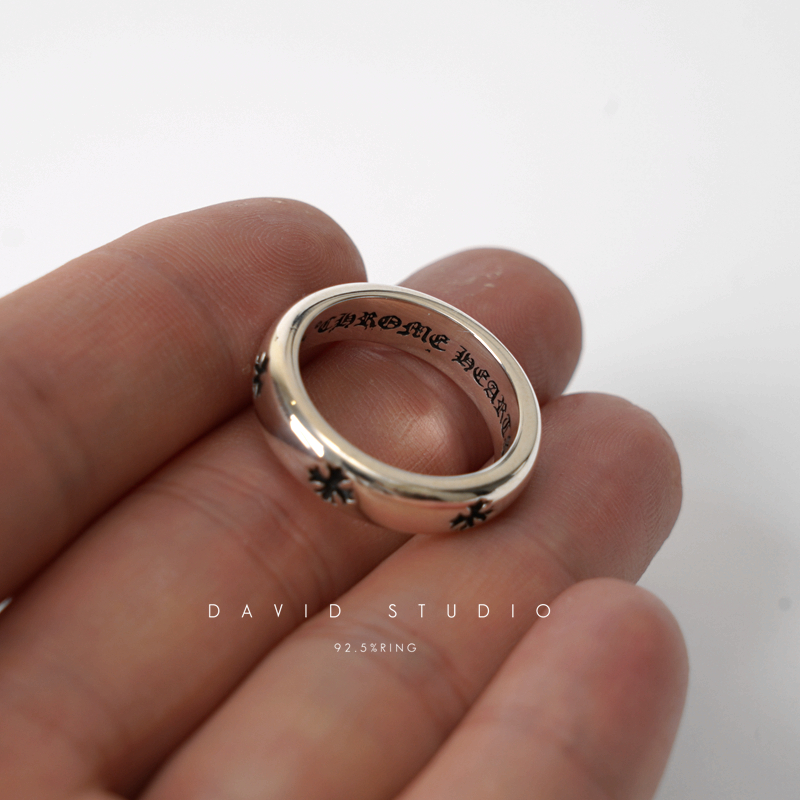 新David studio925纯银十字花光圈细窄做旧复古戒指silver ring - 图3