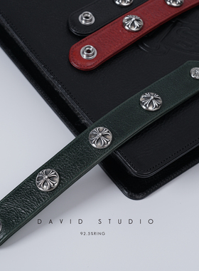 纯银做旧十字架真皮手环男女同款